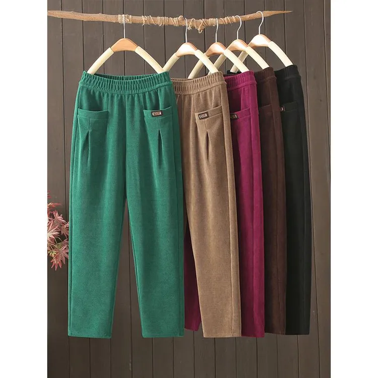 韩版加绒加厚高腰休闲裤女今年秋季新款时尚弹力宽松大码哈伦长裤