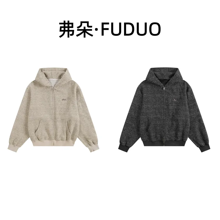 弗朵设计感拉链外套美式复古休闲宽松设计感开衫连帽中性风卫衣女