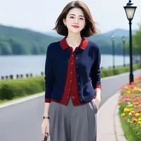 女士上装毛衣秋季新款韩版网红款假两件针织衫上衣