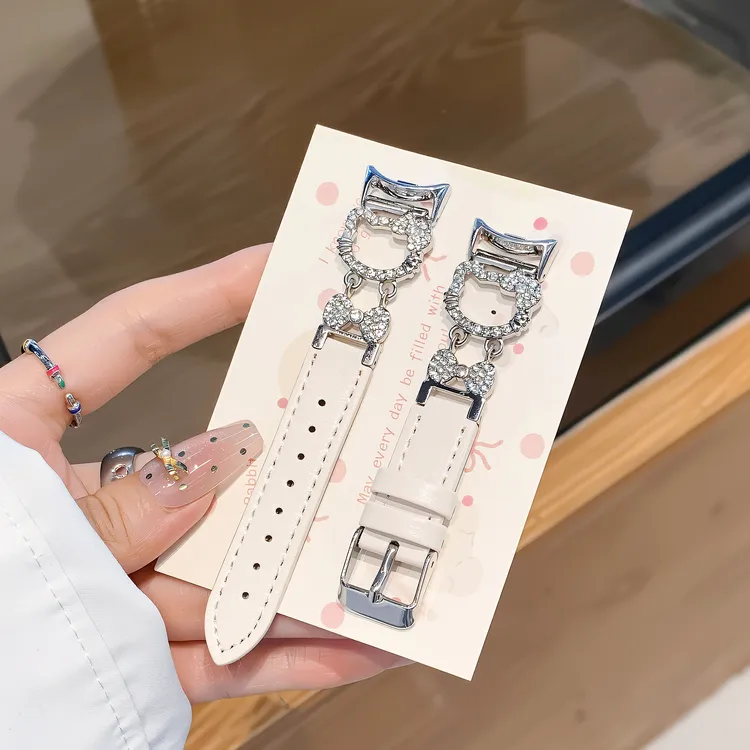 适用小米手环10表带新款韩系闪钻KT猫可爱轻奢皮质小米9/8/7腕带