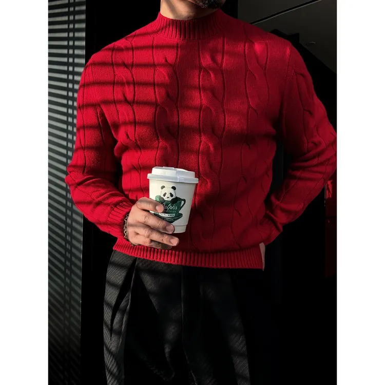 DRUNKCORNER 【羊绒混纺】圆领大麻花针织衫百搭时尚DC25028#