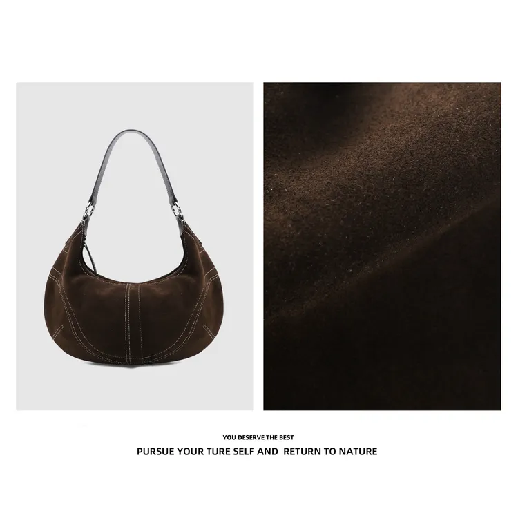 2025【明星同款】反绒皮月牙包斜挎包新款包女腋下饺子包夏夜 8129