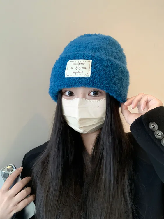 可爱小羊~韩版ins圈圈绒针织帽女冬季加厚保暖护耳毛线帽子显脸小