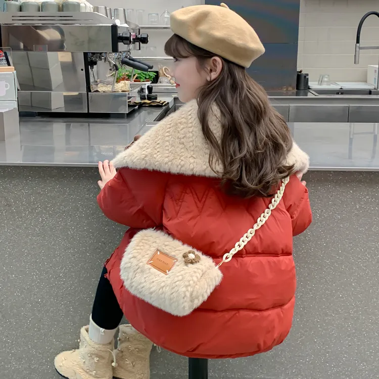 女童秋冬毛领白鸭绒90绒羽绒服2025新款儿童洋气加厚保暖棉衣外套