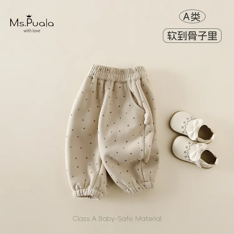 【Ms.Puala曲奇饼干】婴幼儿童装裤子女宝冬款休闲波点加绒束脚长裤