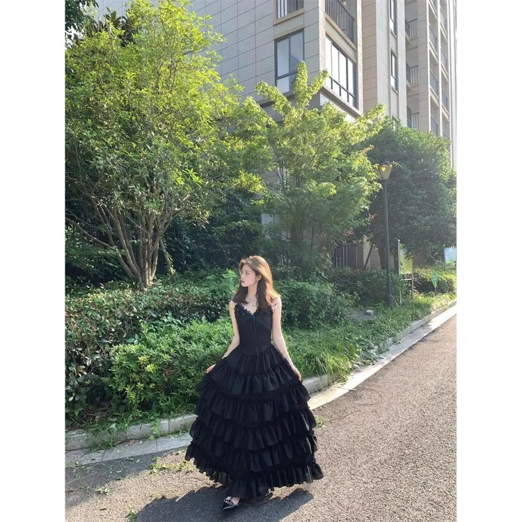 【源头工厂店】法式重工蕾丝拼接吊带连衣裙夏季新款超仙气质收腰