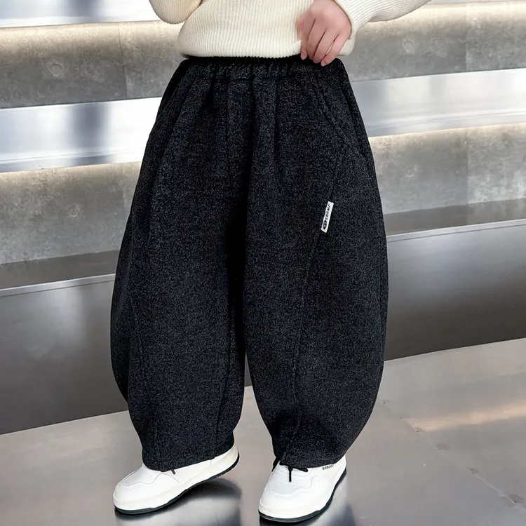男童加绒裤子冬季2025新款炸街男女宝宝加厚弯刀裤儿童冬装保暖裤