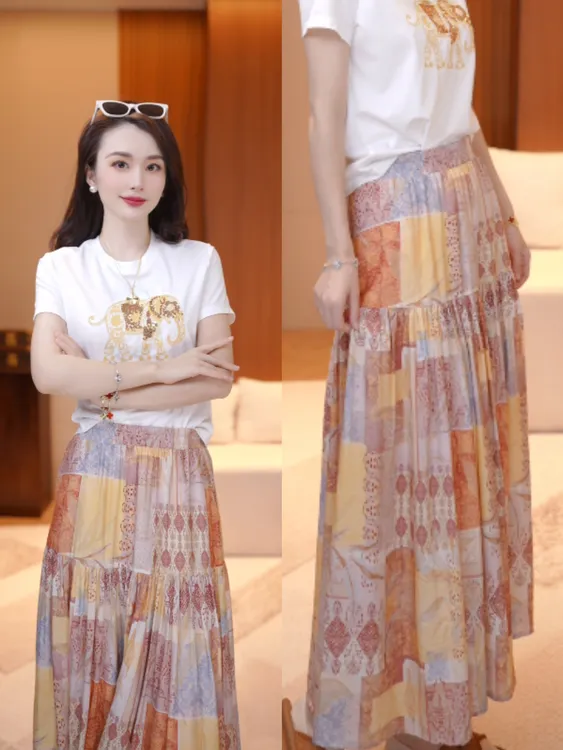 JDND轩羽【彩菱诗韵】夏季时尚清爽舒适高腰半身裙XY252793
