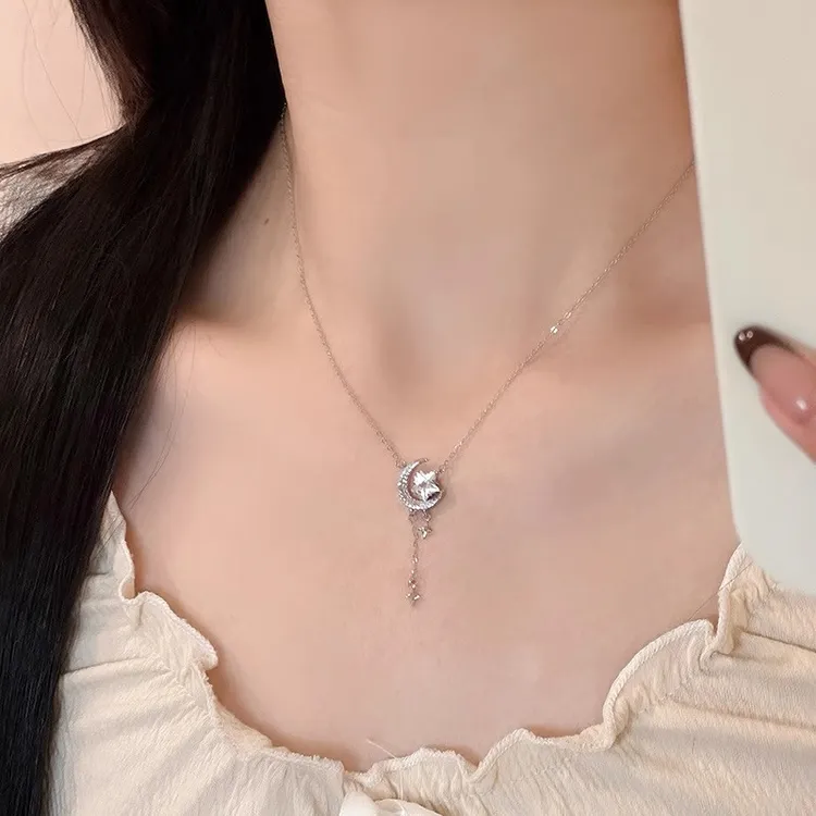 坠链均足银锆石 999纯银项链星月项链轻奢小众高级感女友生日礼物