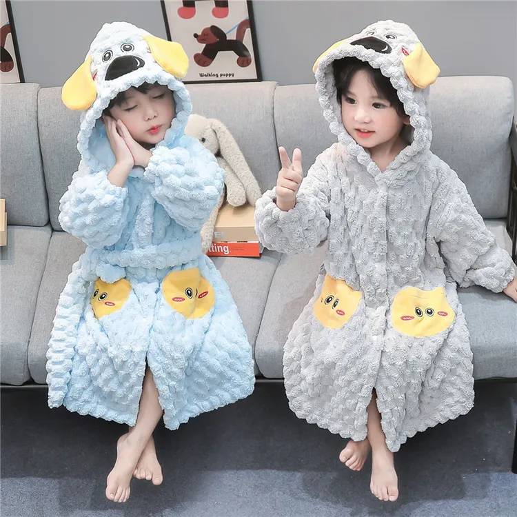 男童睡袍秋冬季珊瑚绒加厚男孩宝宝法兰绒连帽浴袍儿童睡衣家居服