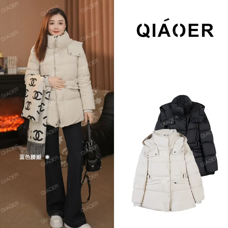 乔儿定制【蚂蚁腰】新国标90白鸭绒百搭羽绒服女连帽一手长保暖外套