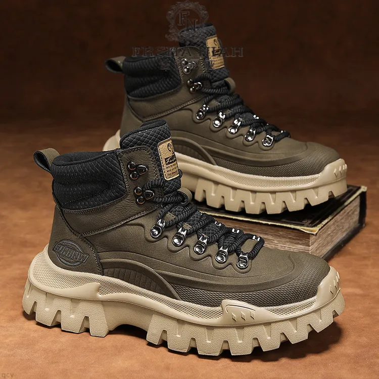 法莎尼亚马丁靴男款冬季新款增高厚底休闲高帮皮靴时尚潮流户外靴