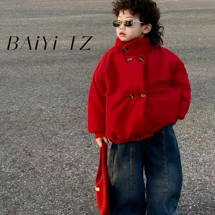 男童冬季新款红色圣诞儿童棉服短款2025韩版男女宝中小童洋气棉服