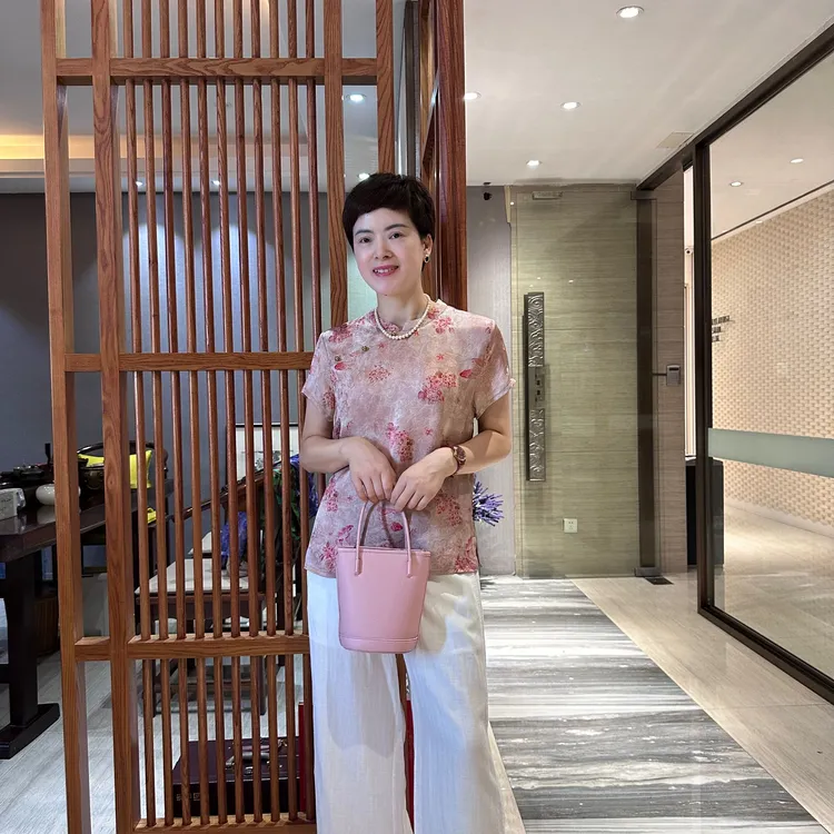 真丝福利款~圆领厚款薄款气质斜襟上衣新中式休闲夏季印花时尚
