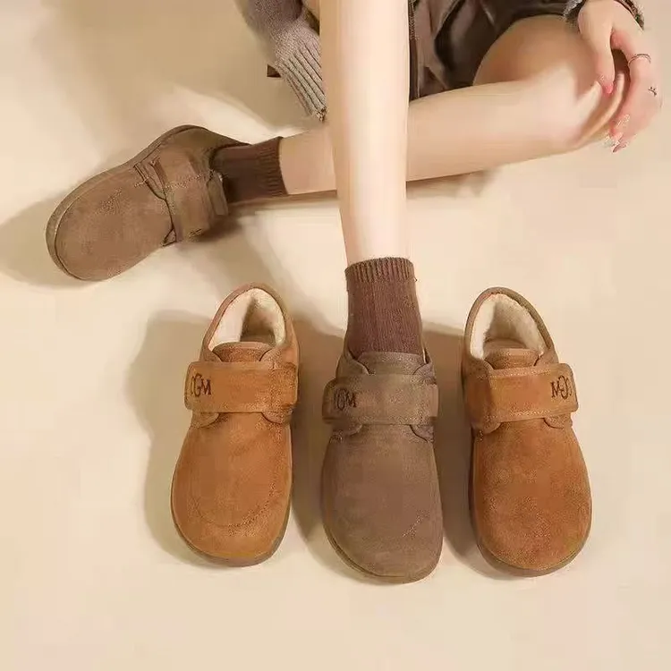 冬季加绒加厚休闲舒适百搭橡胶软底低帮防滑耐磨中老年妈妈鞋bh