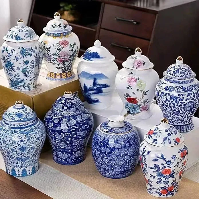 国潮新款青花陶瓷将军罐防潮密封罐精品茶叶罐家用送礼茶茶道用品