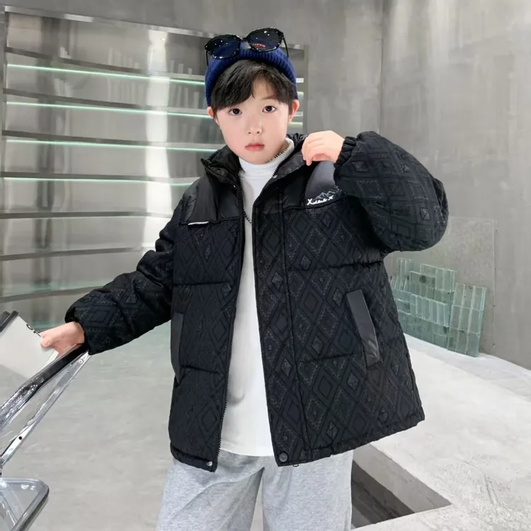 男童黑色潮牌连帽加厚棉服2025新款中大儿童冬装炸街防寒外套