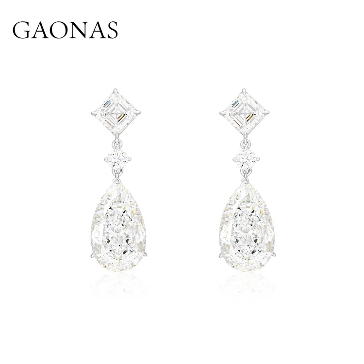 GAONAS 925银合成锆石耳饰 臻奢经典贵气水滴10ct白色耳环11150EW