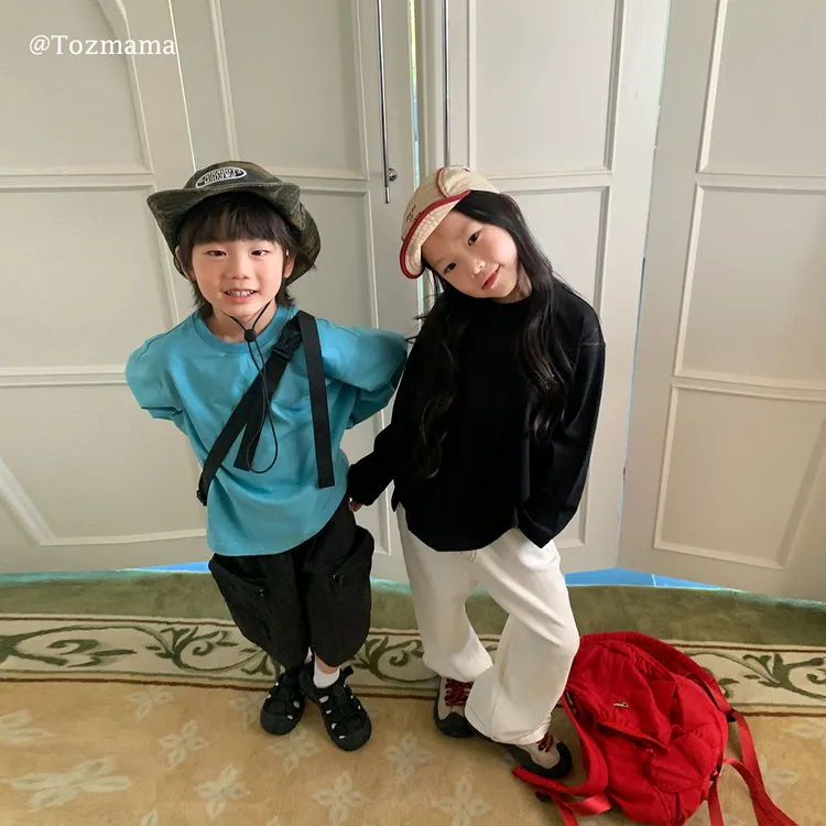 豆几妈 7/8 儿童男小绣花圆领长袖纯棉T恤女童秋季纯色休闲上衣