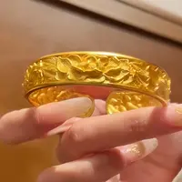 合金手镯 錾刻牡丹花开口手镯