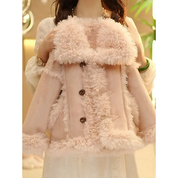 女童皮毛一体加绒外套冬季2025新款儿童保暖冬装女孩百搭外套洋气