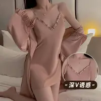 可爱甜美修身睡衣女包臂黑色唯美浪漫修身睡裙家居服套装可配丝袜