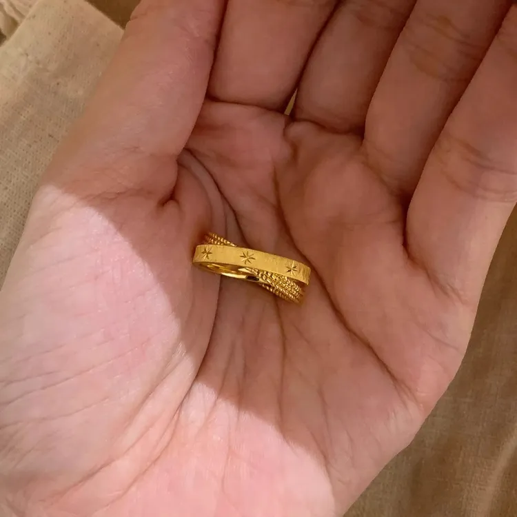 铜合金戒指 金色环绕星芒食指戒女高级感小双环行星中古金色戒指