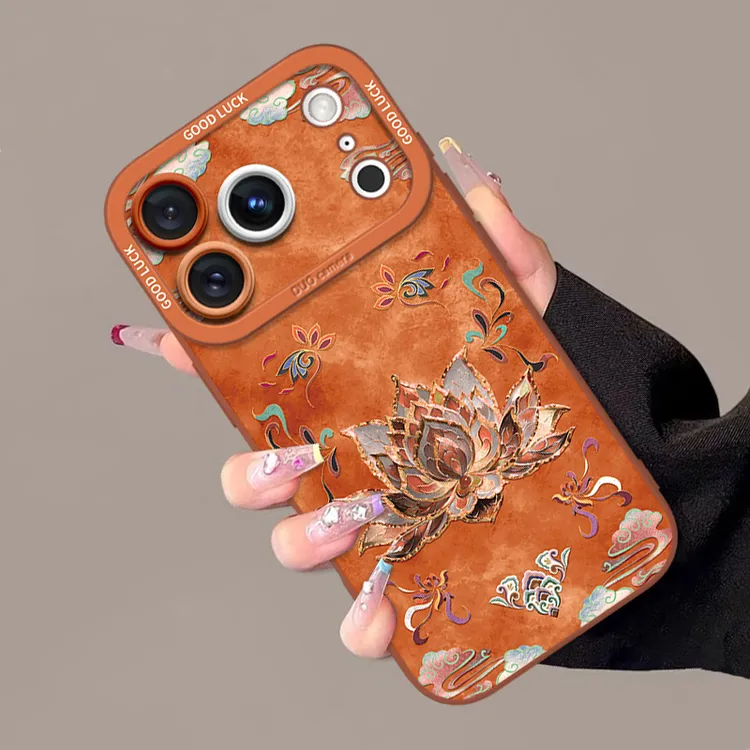 鎏金莲花适用苹果17promax新款手机壳16高级感15轻国风14硅胶保护