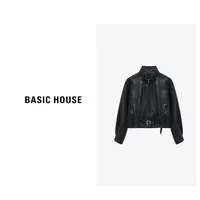 Basic House/百家好秋季新款时尚酷飒风收腰PU外套-B0625B5KSZ2