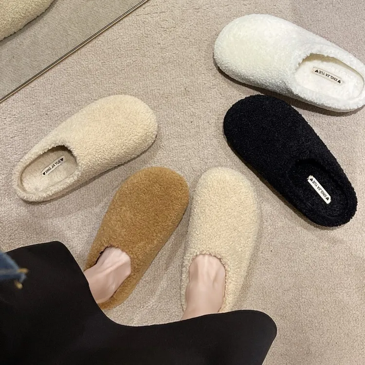 包头毛毛半拖鞋女外穿秋冬季2025年新款一脚蹬厚嘟嘟羊羔毛棉拖