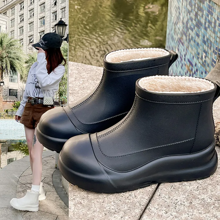 冬季御寒保暖雨鞋女款短筒外穿抗冻防寒加绒防水鞋厨房厚底防滑鞋
