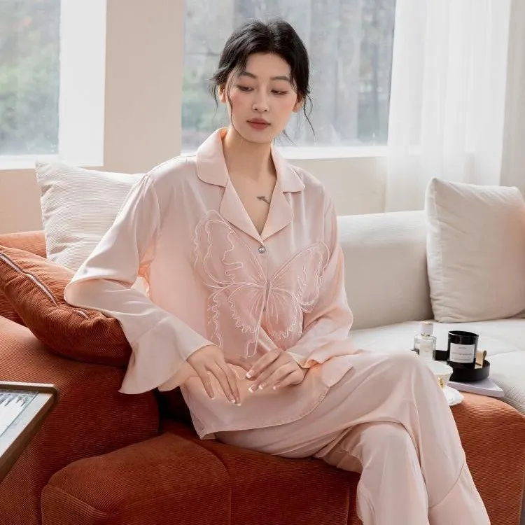 2025春秋新款水光缎蕾丝套装仙女纯欲公主风睡衣家居服女可外穿