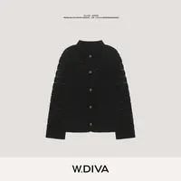 W.Diva【网格呼吸】羊毛羊绒开衫镂空手工编制立领慵懒风53Z012785