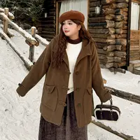 DD8566大码女装【美拉德毛呢外套】秋冬季胖mm连帽保暖夹棉呢子大衣