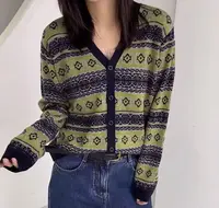 胖mm提花V领针织衫开衫宽松秋装新款洋气减龄小衫5886