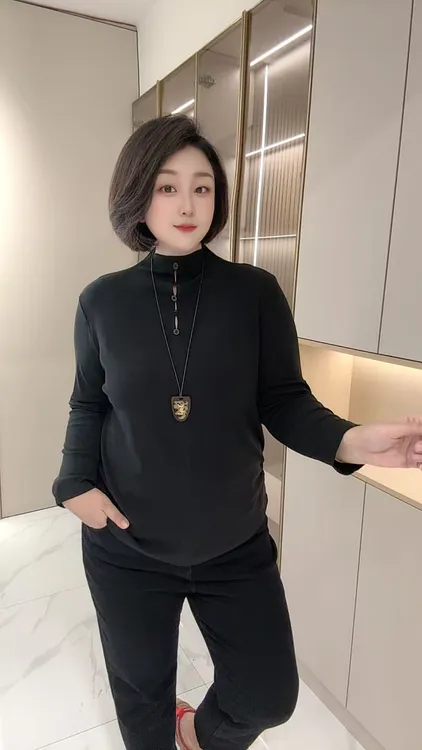 【聪姐推荐】851新款时尚百搭显瘦半领打底T桖（衣长67，胸围120）