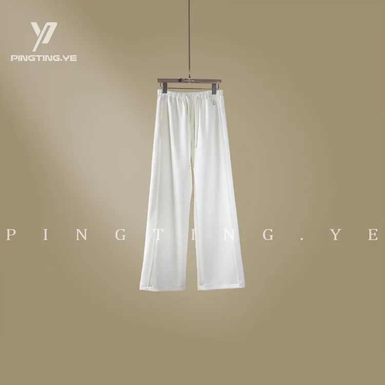 PINGTING.YE简约松紧腰抽绳洋气纯色白色休闲直筒裤68882