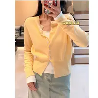 黄色毛织开衫外套