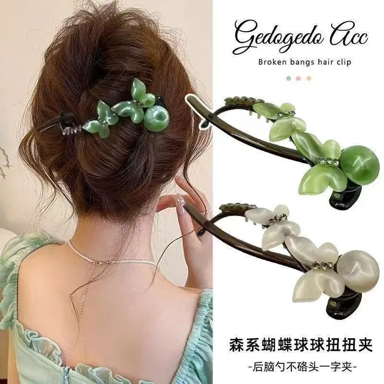 时尚百搭气质一字发夹女后脑勺扭扭夹蝴蝶结扭扭夹