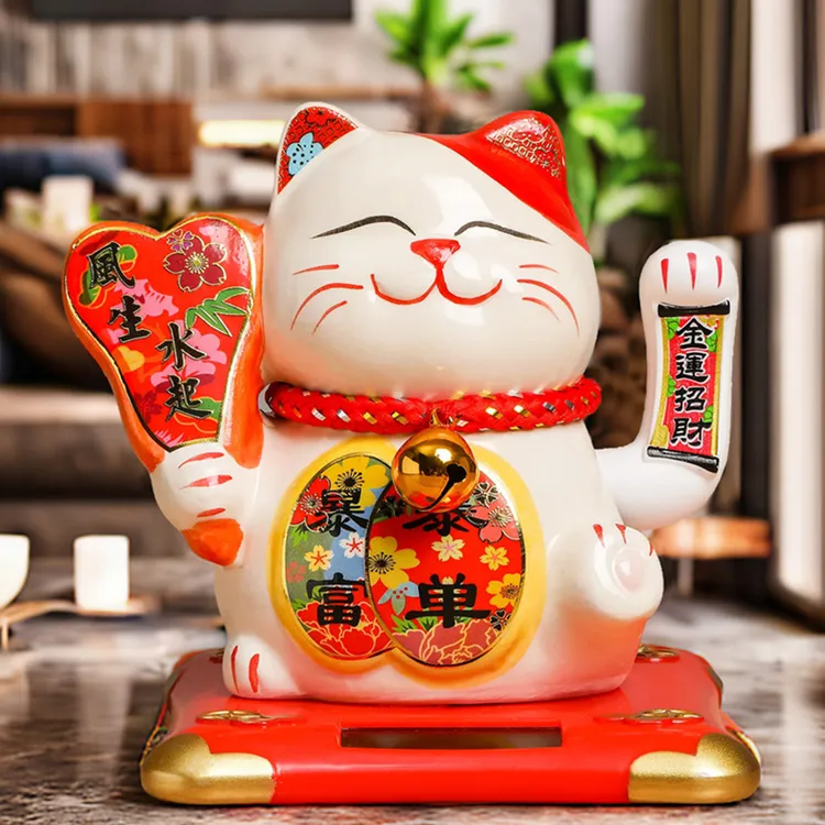 六寸创意太阳能招财猫店铺收银前台家居摆件日式店铺开业礼品批发