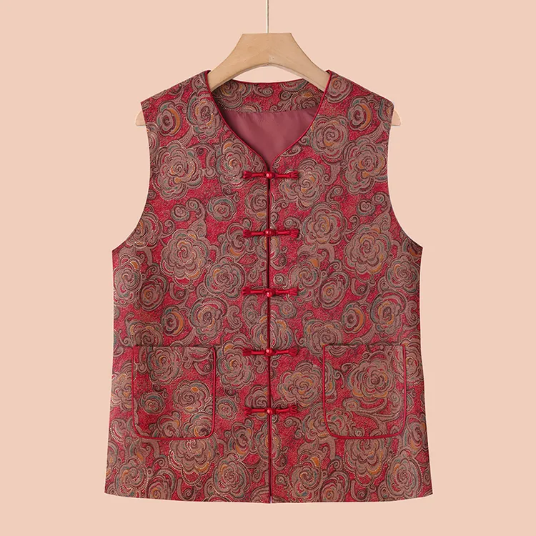 盘扣马甲中式双面国风中老年坎肩中老年女装薄款马夹奶奶装