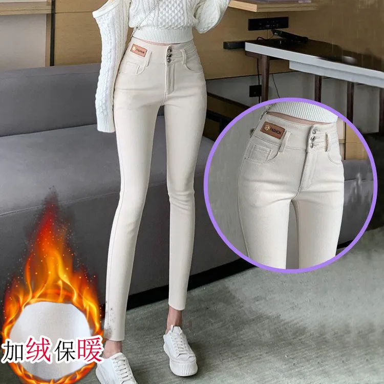 加绒牛仔裤女秋冬新款保暖打底裤修身高腰显瘦紧身弹力小脚铅笔裤