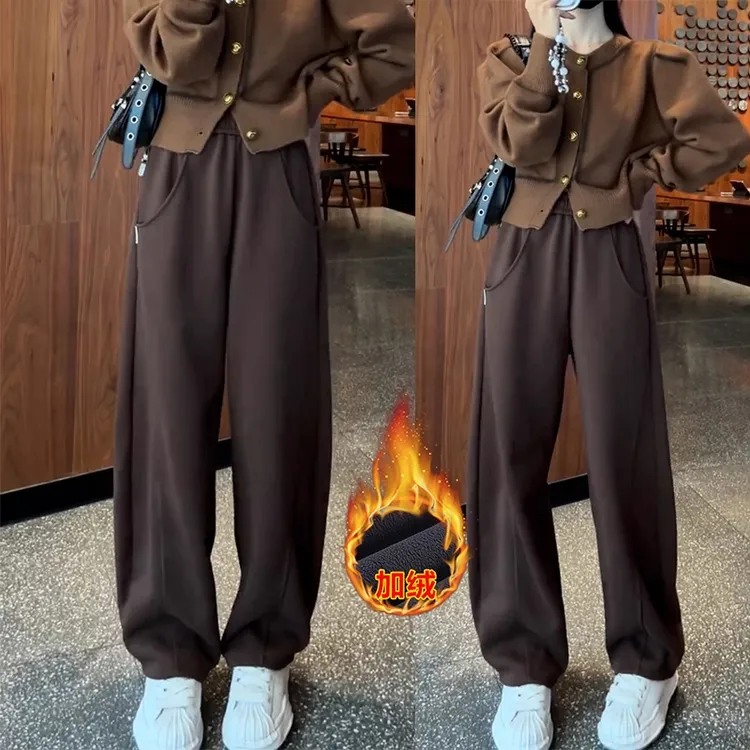 弯刀香蕉裤女2025新款运动裤加绒裤子阔腿裤秋冬镰刀裤休闲裤卫裤