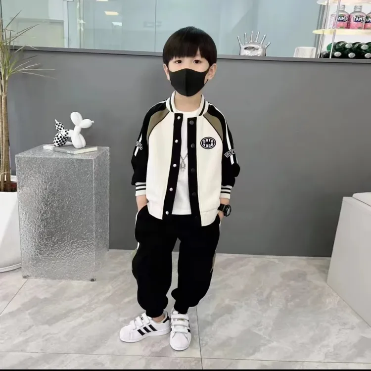 男童爆款春秋季拼色休闲棒球服套装2025新款秋装中小童洋气两件套