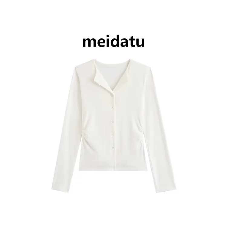 美哒兔（褶韵小衫）韩系v领修身内搭上衣（小个子版）CK2880-27