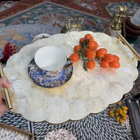 KA-【金色云朵盘】黄金蝶贝手提制作贝壳镶嵌收纳篮48*33cm