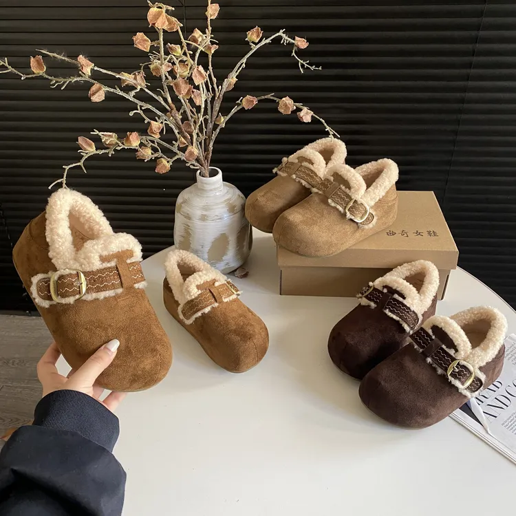 冬季厚底勃肯鞋经典刺绣女休闲加绒2025新款增高百搭外穿棉鞋保暖