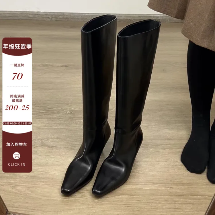 Dannyfrey秋冬英伦风皮带扣高筒骑士靴女显瘦侧拉链长靴6CM