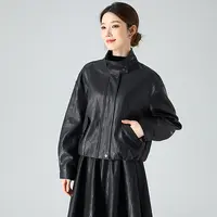 燕苹秋季新款时尚酷飒街头风可调节立领宽松短款PU小皮衣YKD66379