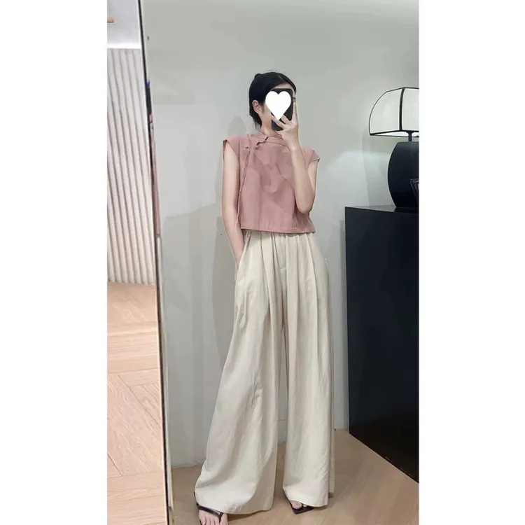 B夏装穿搭一整套新中式女装轻国风高级感小洋装复古盘扣马甲套装